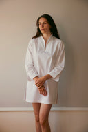 Anna Nightshirt - Sateen White Fine Striped