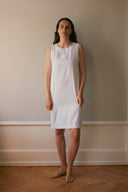 Gerda Nightdress - Cotton Sateen White Fine Striped