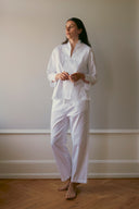 Anna Pyjamas - Sateen White Fine Striped