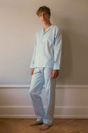 George Pyjamas - Cotton Sateen Light Blue Fine Striped