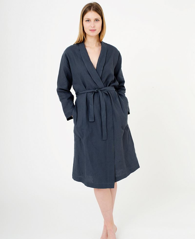 Dark grey housecoat | Stone washed italian linen | Geismars