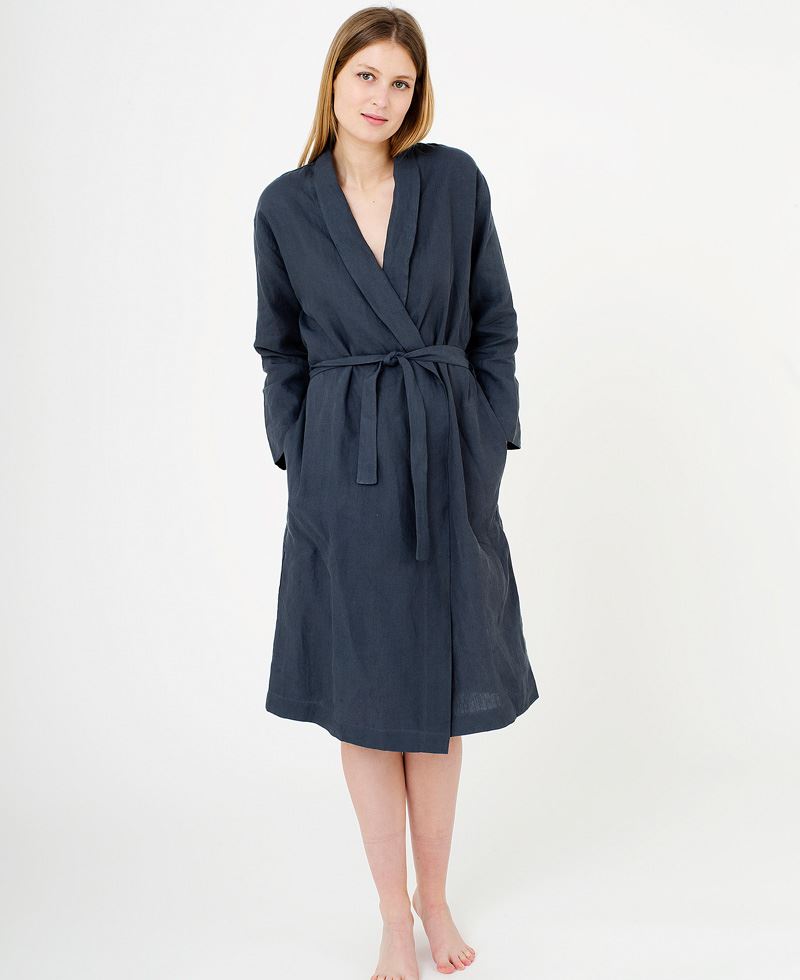 Dark grey housecoat | Stone washed italian linen | Geismars